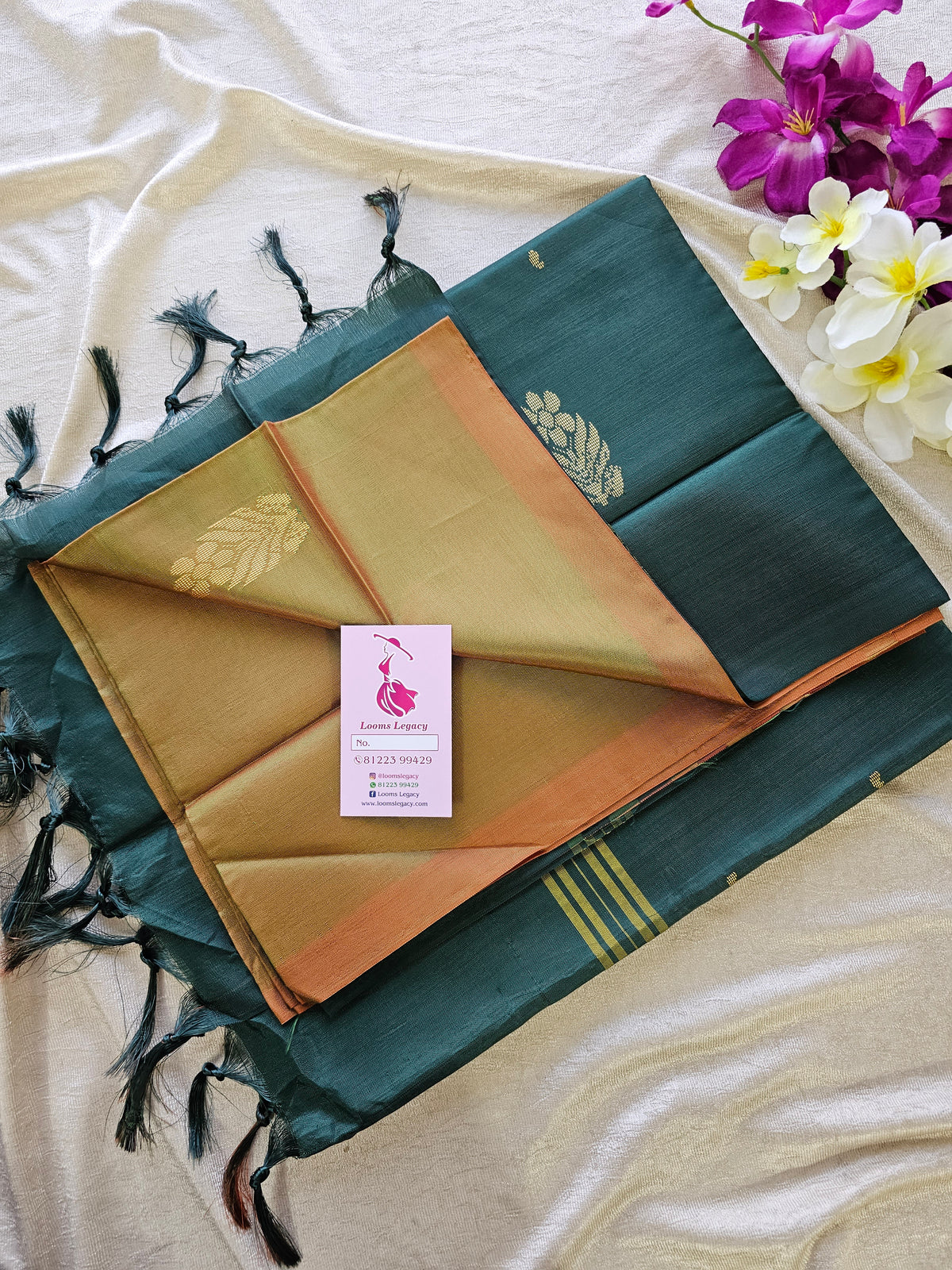 Dual Shade Yellow cum Green with Dark Green Pallu Handwoven Chinnalampattu Saree