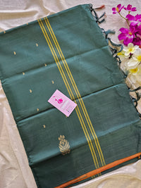 Dual Shade Yellow cum Green with Dark Green Pallu Handwoven Chinnalampattu Saree