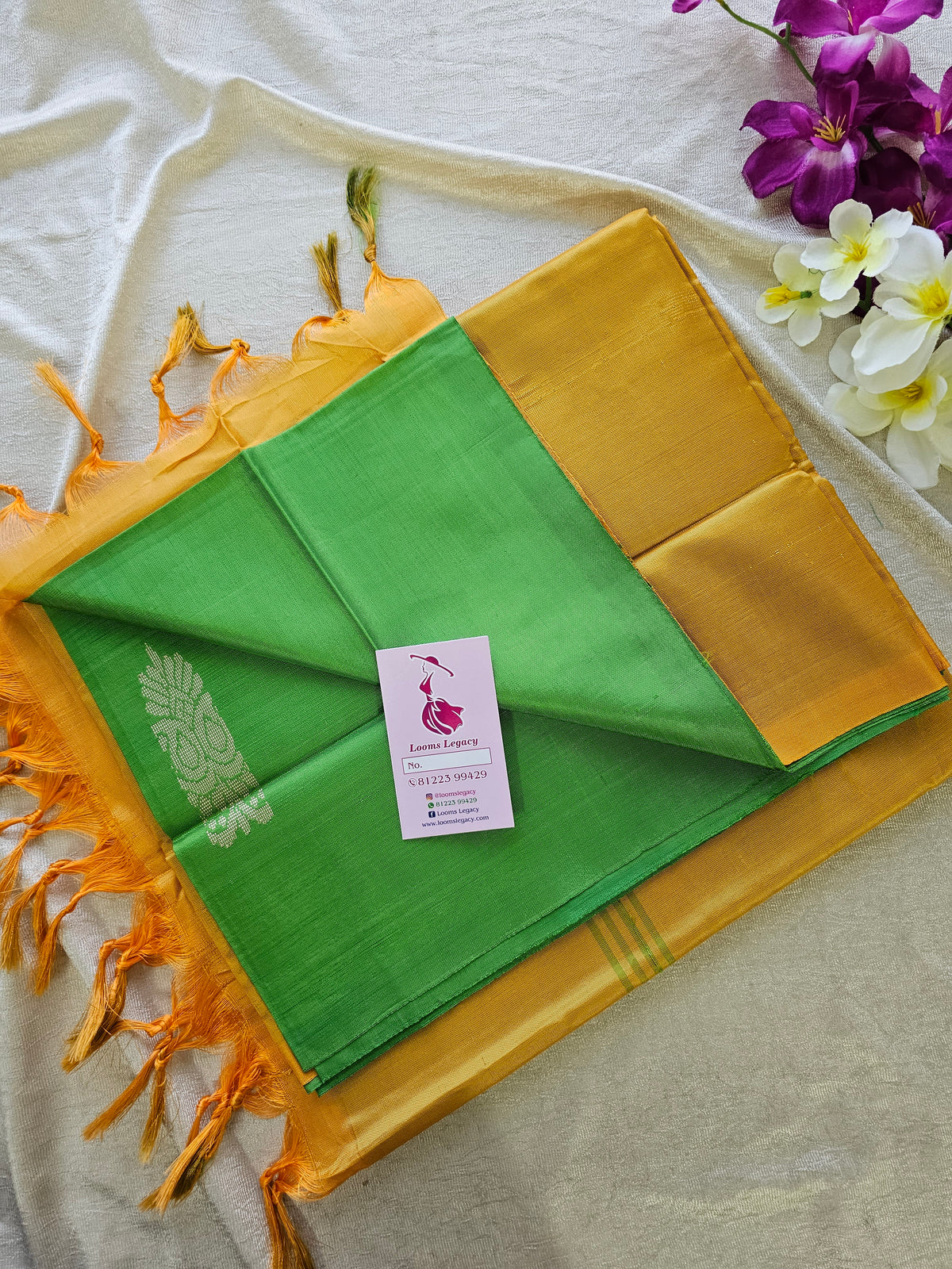 Green with Yellow Pallu Border Handwoven Chinnalampattu Saree