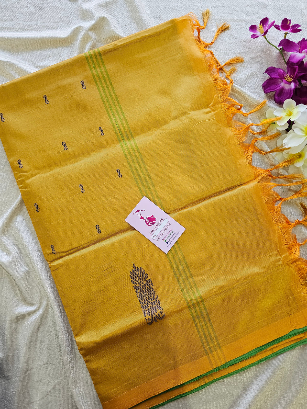 Green with Yellow Pallu Border Handwoven Chinnalampattu Saree