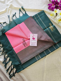 Pink with Bottle Green Pallu Border Handwoven Chinnalampattu Saree