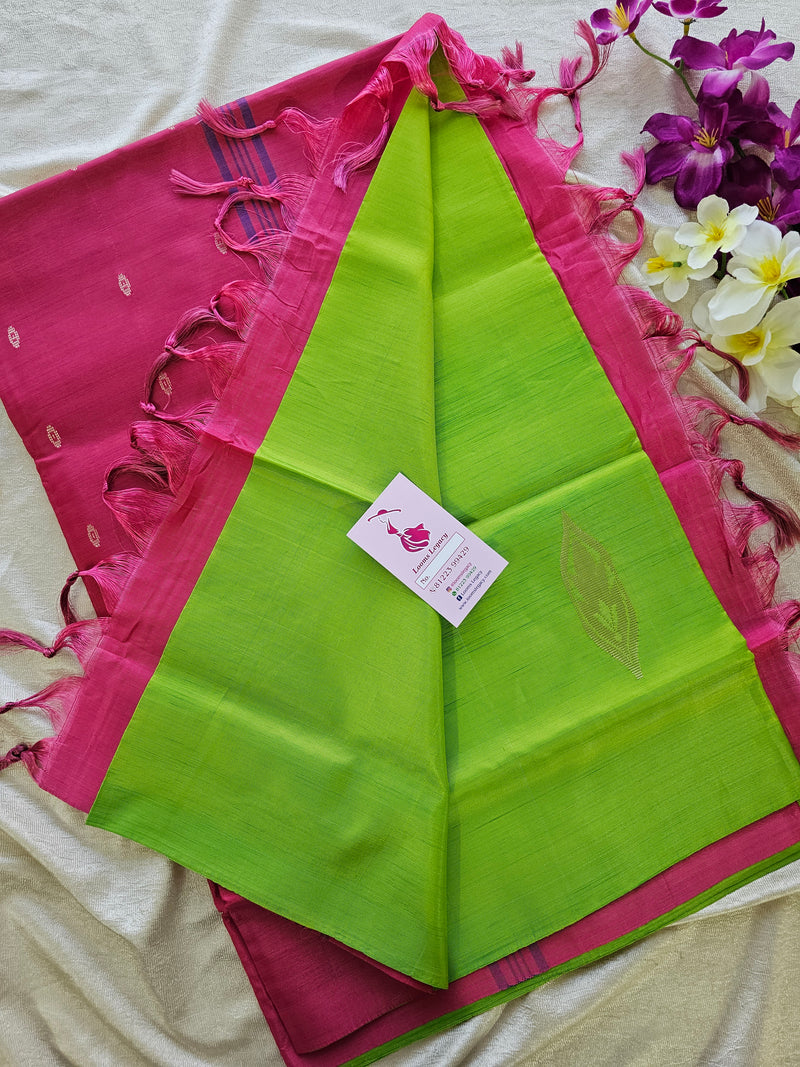 Green with Pink Pallu Handwoven Chinnalampattu Saree