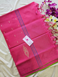 Green with Pink Pallu Handwoven Chinnalampattu Saree