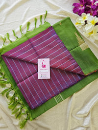 Maroon Stripes with Green Pallu  Handwoven Chinnalampattu Saree