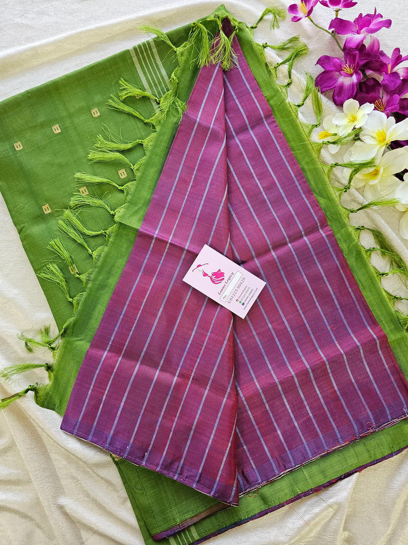 Maroon Stripes with Green Pallu  Handwoven Chinnalampattu Saree