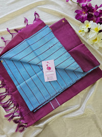 Blue Stripes with Purple Pallu Handwoven Chinnalampattu Saree