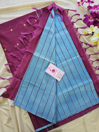 Blue Stripes with Purple Pallu Handwoven Chinnalampattu Saree