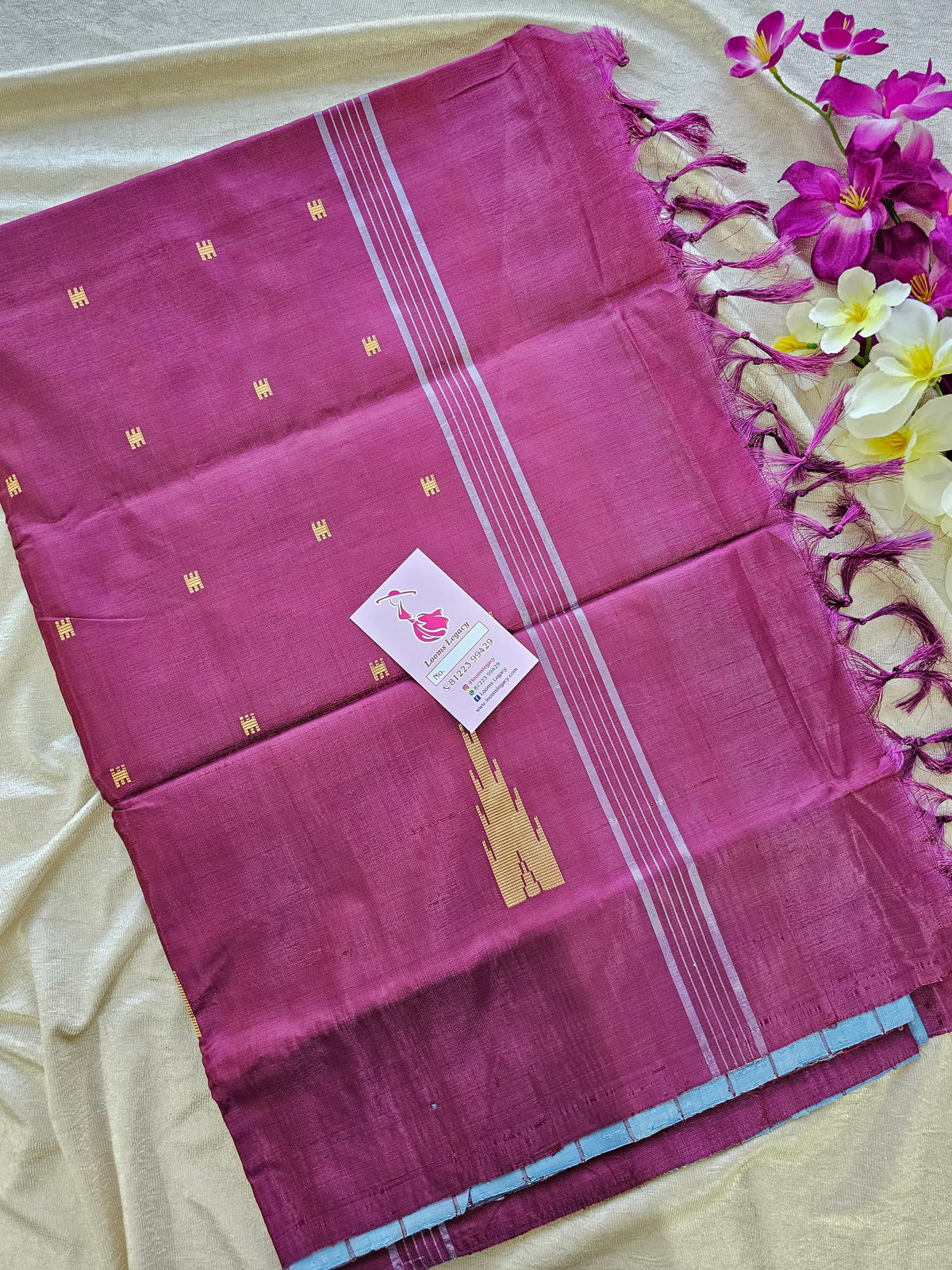 Blue Stripes with Purple Pallu Handwoven Chinnalampattu Saree