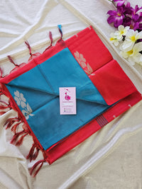 Dark Sea Blue with Red Pallu Handwoven Chinnalampattu Saree