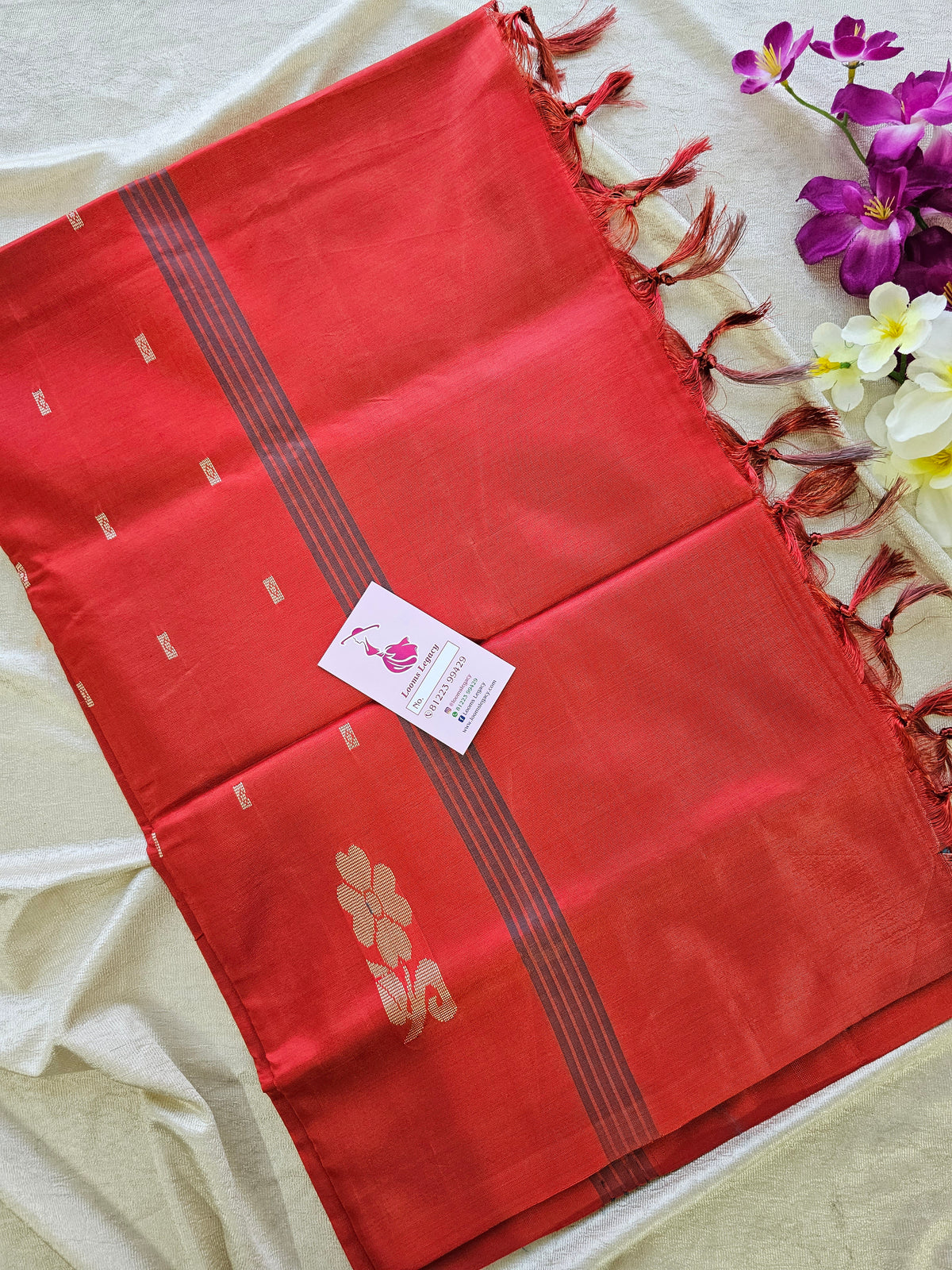 Dark Sea Blue with Red Pallu Handwoven Chinnalampattu Saree