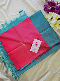 Pink with Sea Blue Pallu Handwoven Chinnalampattu Saree