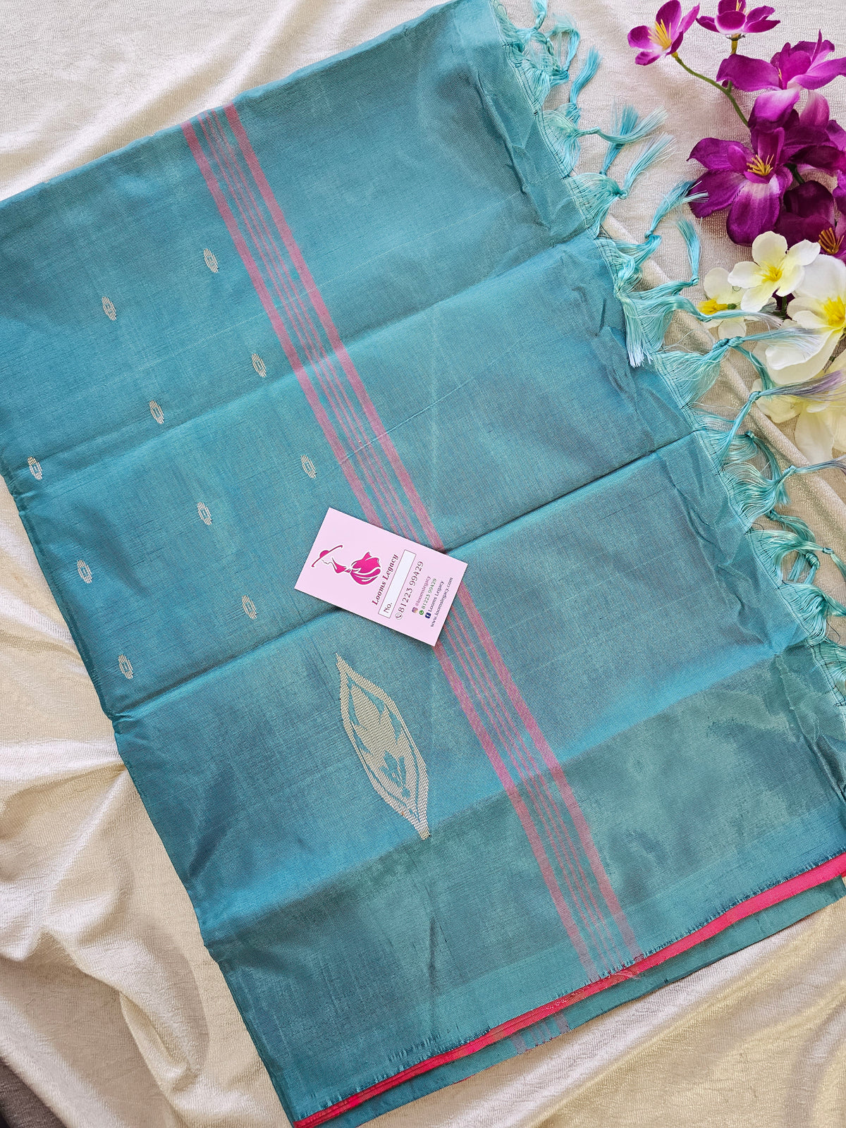 Pink with Sea Blue Pallu Handwoven Chinnalampattu Saree