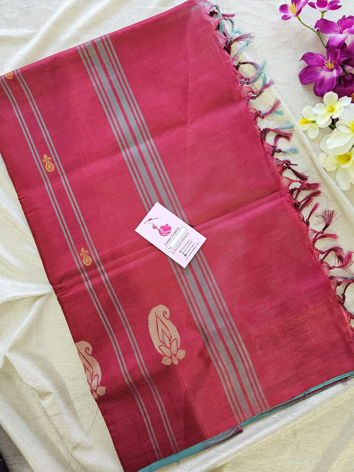 Grey with Maroon Pallu Handwoven Chinnalampattu Saree