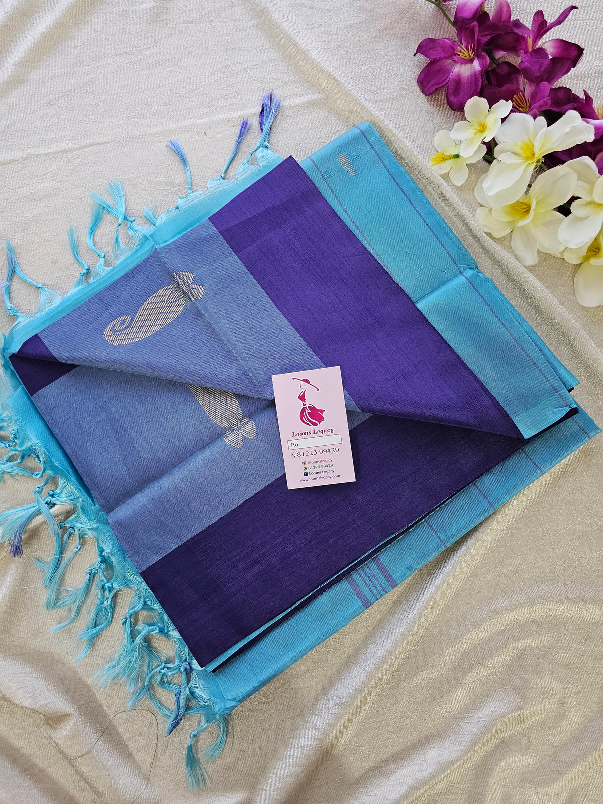 Violet with Blue Pallu Border Handwoven Chinnalampattu Saree