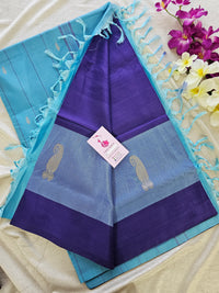 Violet with Blue Pallu Border Handwoven Chinnalampattu Saree