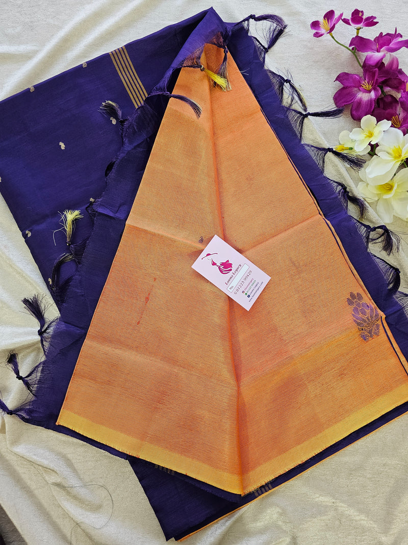 Dual Shade Yellow cum Orange with Violet Pallu Handwoven Chinnalampattu Saree