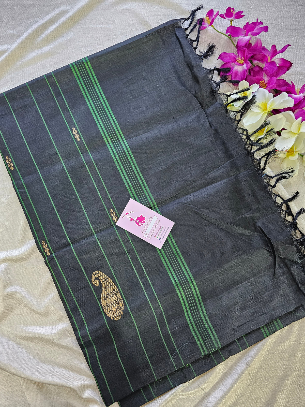 Green with Black Pallu Border Handwoven Chinnalampattu Saree