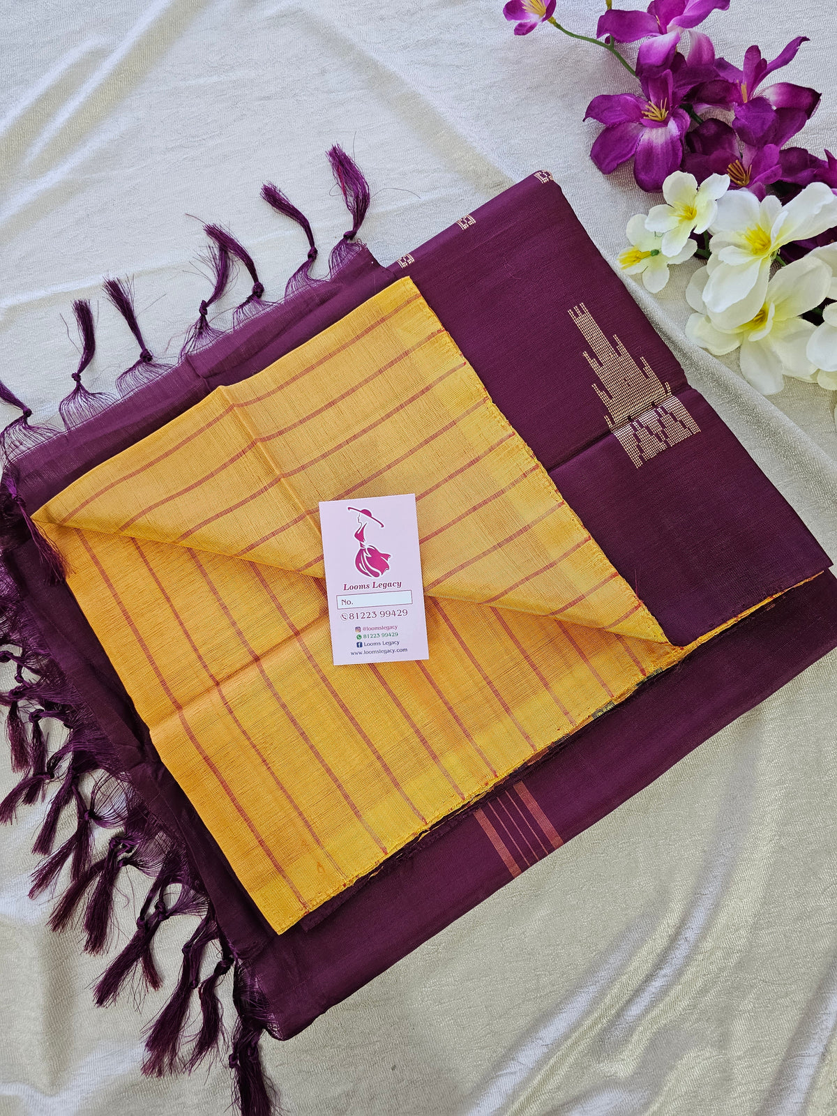 Yellow Stripes with Maroon Pallu Handwoven Chinnalampattu Saree