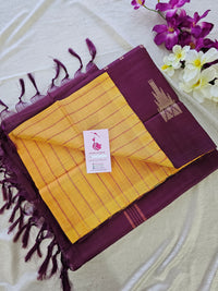 Yellow Stripes with Maroon Pallu Handwoven Chinnalampattu Saree