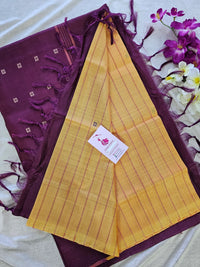 Yellow Stripes with Maroon Pallu Handwoven Chinnalampattu Saree