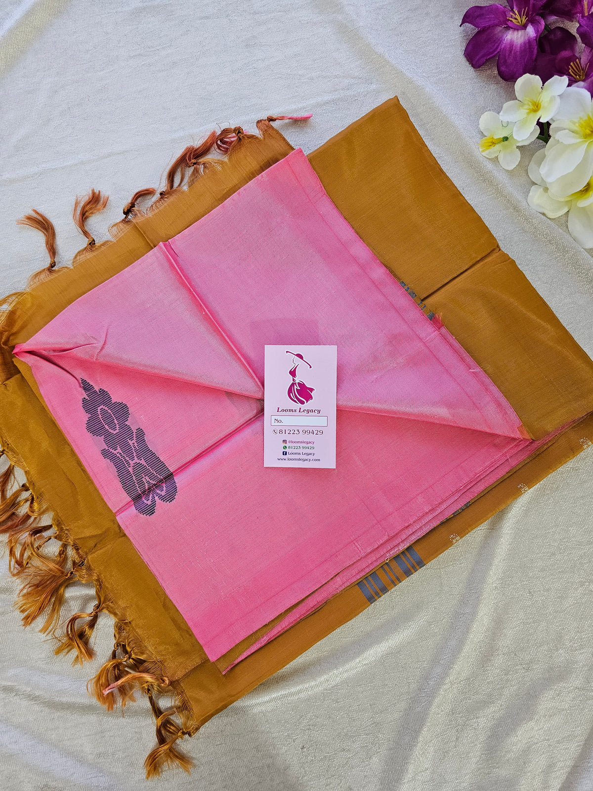 Pink with Brown Pallu Handwoven Chinnalampattu Saree