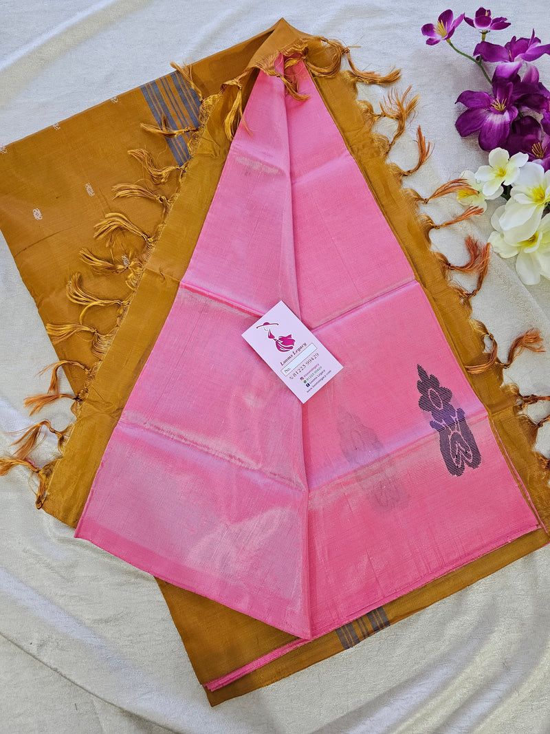 Pink with Brown Pallu Handwoven Chinnalampattu Saree