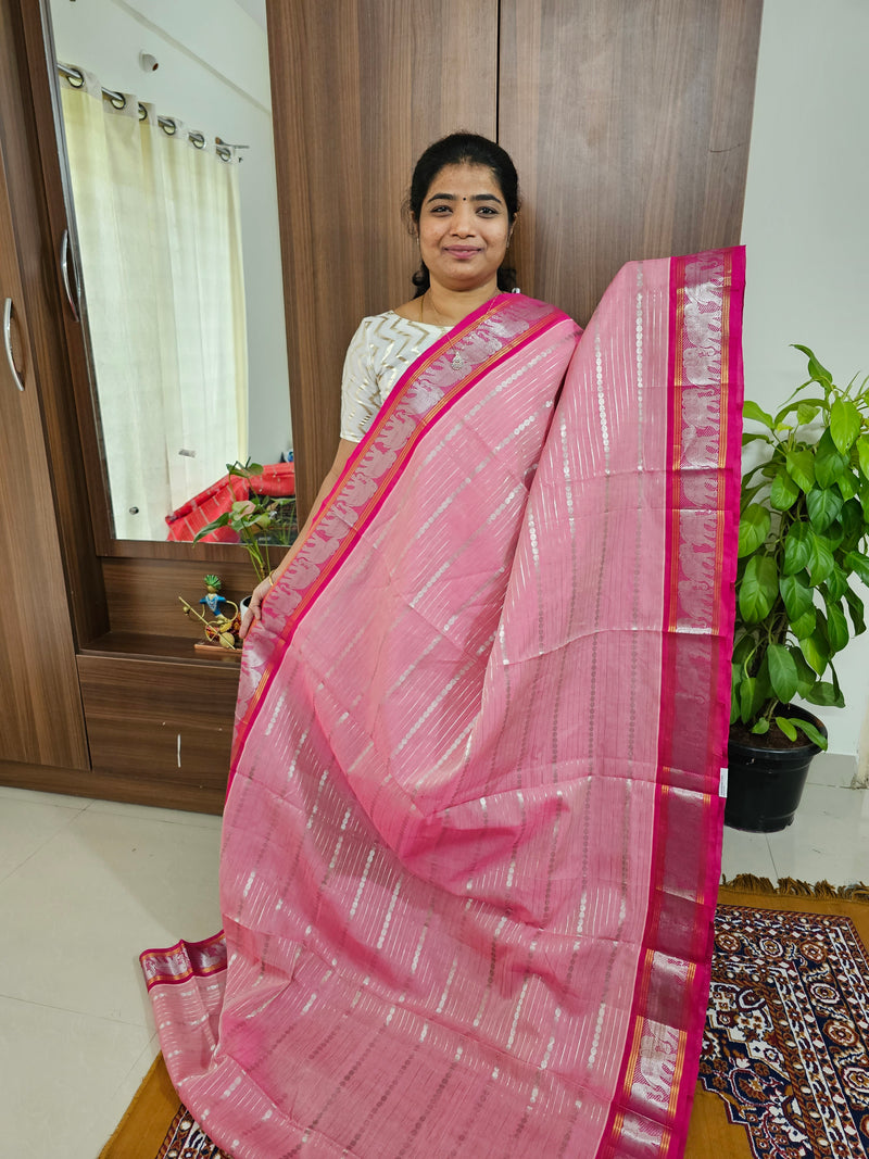 Madhavaram Handloom Silk Saree - Baby Pink with Dark Pink