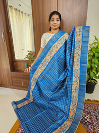 Semi Ghicha Checks with Kalamkari Printed Saree - Blue