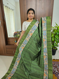 Semi Ghicha Checks with Kalamkari Printed Saree - Green