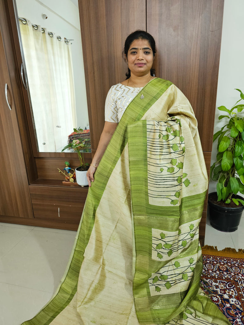 Semi Ghicha Floral Printed Saree - Green