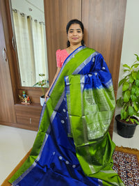 Classical Kanjivaram Pattern Pure Handloom Soft Silk Saree -  Blue with Green