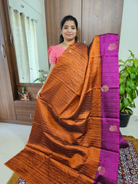 Classical Kanjivaram Pattern Pure Handloom Soft Silk Saree -  Rust Orange with Magenta Pink