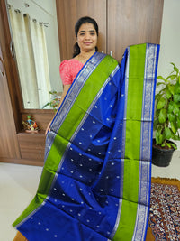 Classical Kanjivaram Pattern Pure Handloom Soft Silk Saree -  Blue with Green