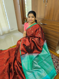Classical Kanjivaram Pattern Pure Handloom Soft Silk Saree -  Deep Brown with Sea Green