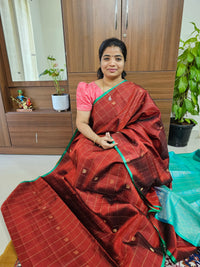 Classical Kanjivaram Pattern Pure Handloom Soft Silk Saree -  Deep Brown with Sea Green