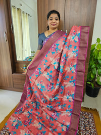 Peach with Pink Handwoven Tussar Silk Saree with Zari Border