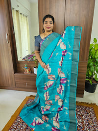 Blue Handwoven Tussar Silk Saree with Zari Border