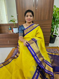 Madhavaram Handloom Silk Saree - Yellow with Dark Blue