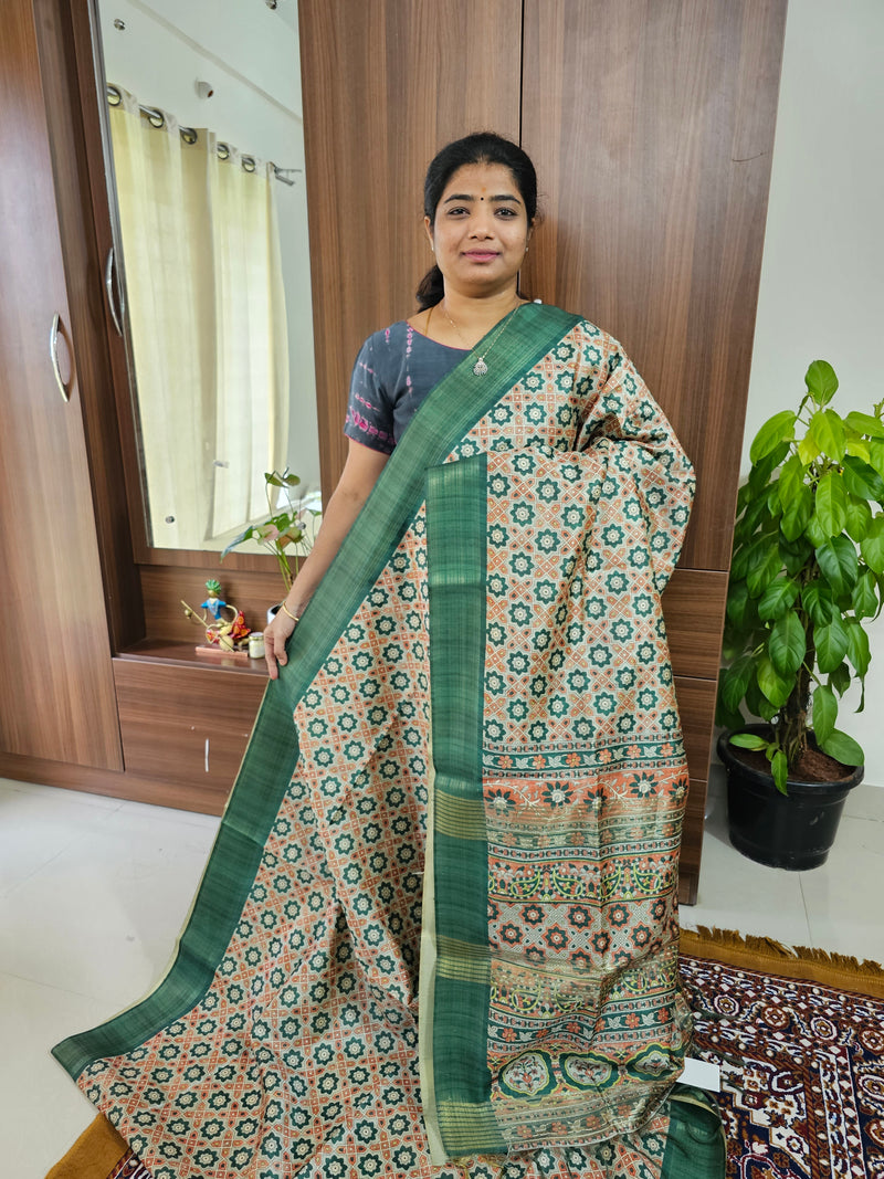 Semi Ghicha Bottle Green Digital Printed Saree