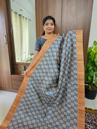 Semi Ghicha Beige with Dark Brown  Printed Saree