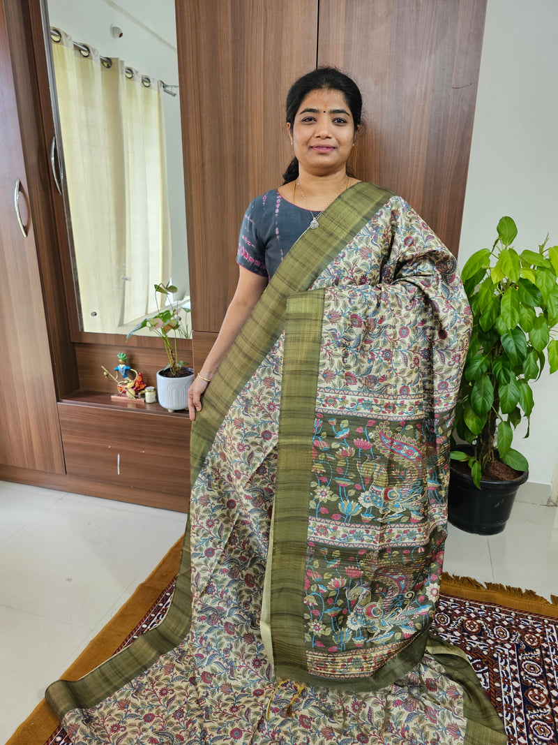 Semi Ghicha Green Digital Printed Saree