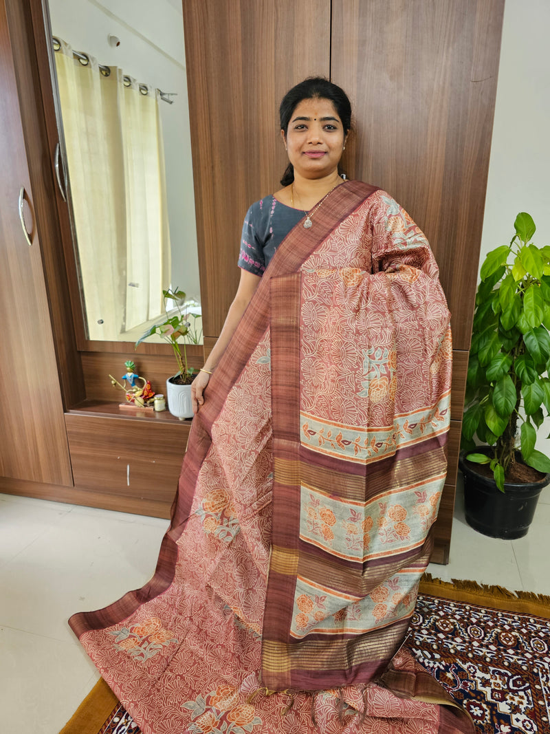 Semi Ghicha Onion Pink Kalamkari Printed Saree