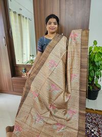 Semi Ghicha Brown with Pink Kalamkari Printed Saree