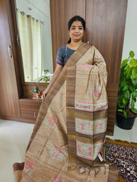 Semi Ghicha Brown with Pink Kalamkari Printed Saree