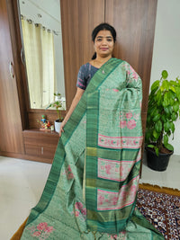 Semi Ghicha Green with Green Kalamkari Printed Saree