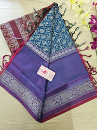 Peacock Blue cum Purple with Maroon Vanasingram Pattern Chinnalampattu Border Saree with Grand Zari Weaving Pallu