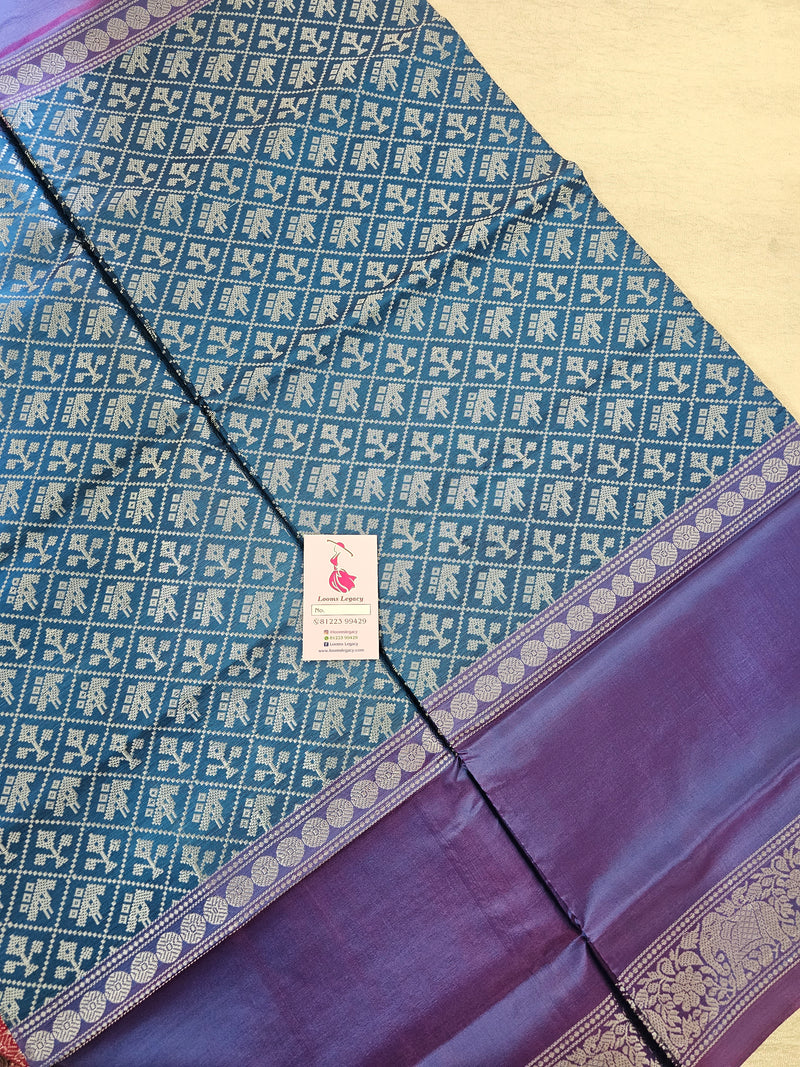 Peacock Blue cum Purple with Maroon Vanasingram Pattern Chinnalampattu Border Saree with Grand Zari Weaving Pallu