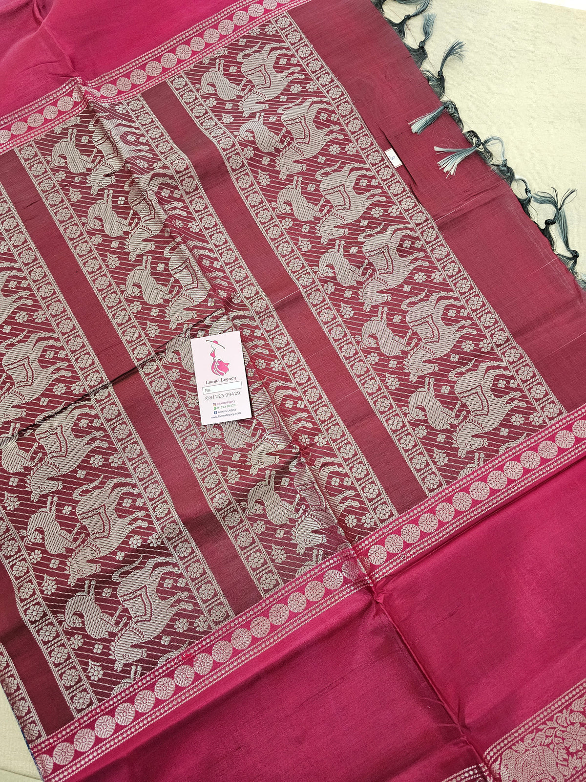 Peacock Blue cum Purple with Maroon Vanasingram Pattern Chinnalampattu Border Saree with Grand Zari Weaving Pallu