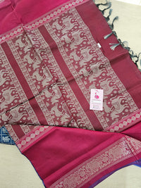 Peacock Blue cum Purple with Maroon Vanasingram Pattern Chinnalampattu Border Saree with Grand Zari Weaving Pallu