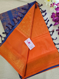 Orange with Blue cum Purple Vanasingram Pattern Chinnalampattu Border Saree with Grand Zari Weaving Pallu